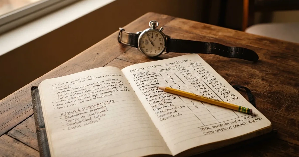 Un cuaderno abierto con un lápiz y un cronómetro sobre una mesa de madera
